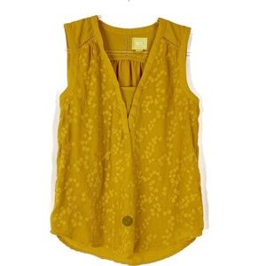 Maeve | Mustard Yellow Floral Embroidered Sleeveless Blouse